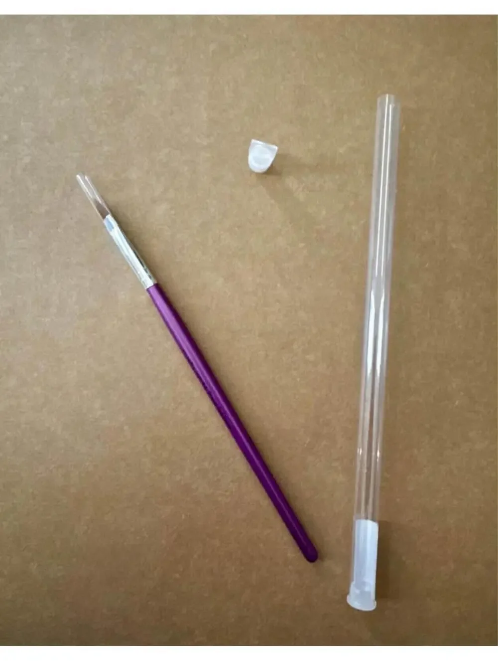 Purple Handle Flat Makeup Brush with Protective Cap and Tube